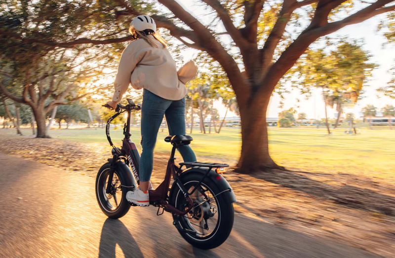 A person riding a Heybike Ranger S ebike