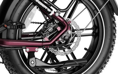 Close up view of rear tire and brake system of the Heybike Ranger S Ebike