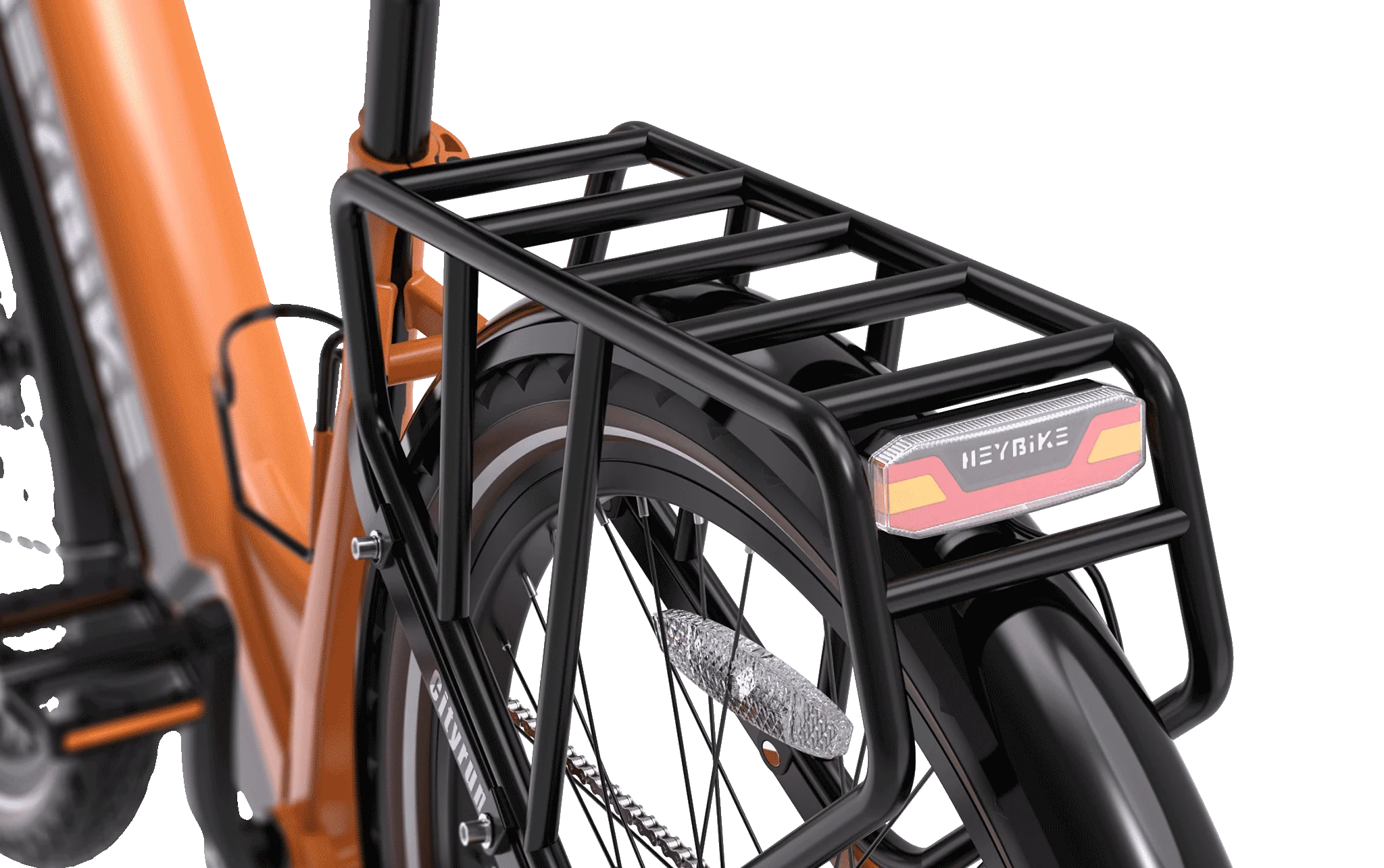 A close up of the rear rack on the Heybike Cityrun Ebike