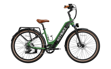 A side view of the green Cityrun Ebike by Heybike